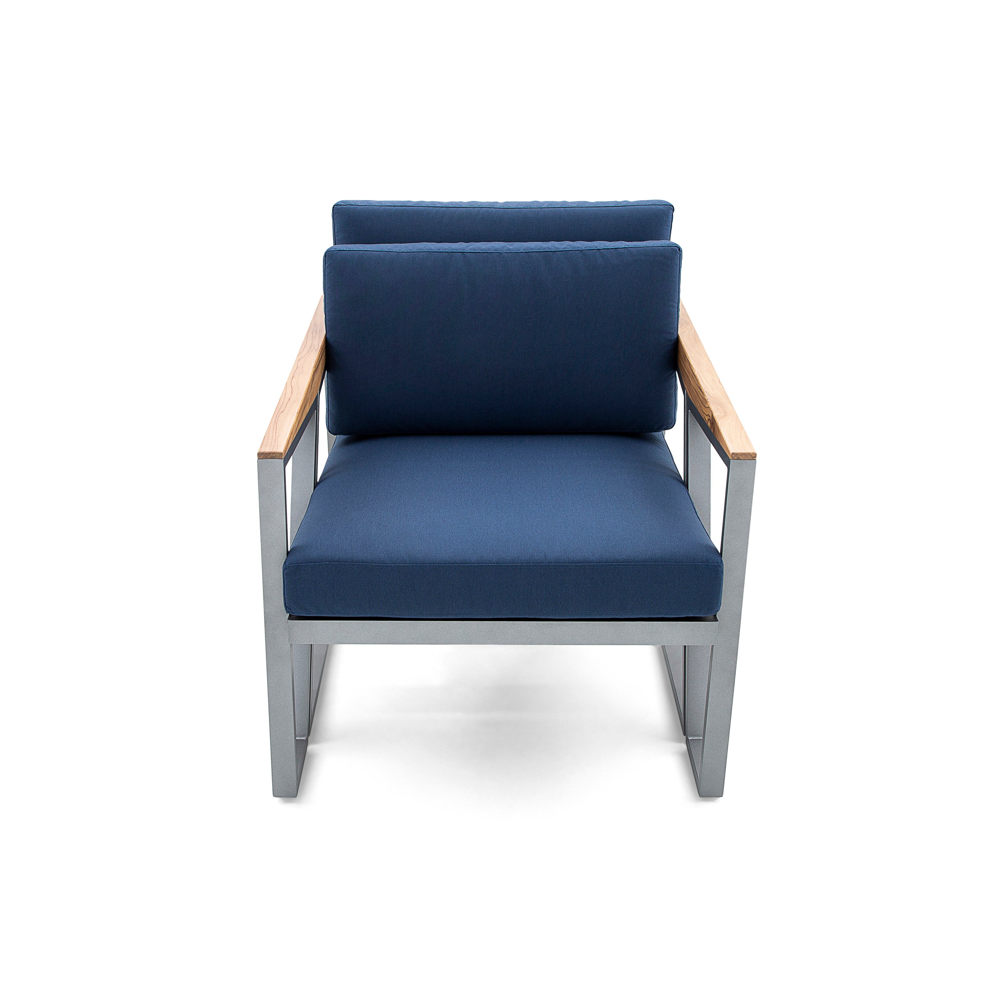 SCALENE Armchair in Graphite and Teak with Dark Blue fabric