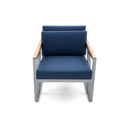 SCALENE Armchair in Graphite and Teak with Dark Blue fabric