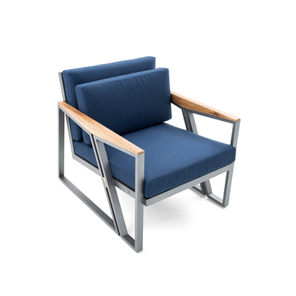 SCALENE Armchair in Graphite and Teak with Dark Blue fabric