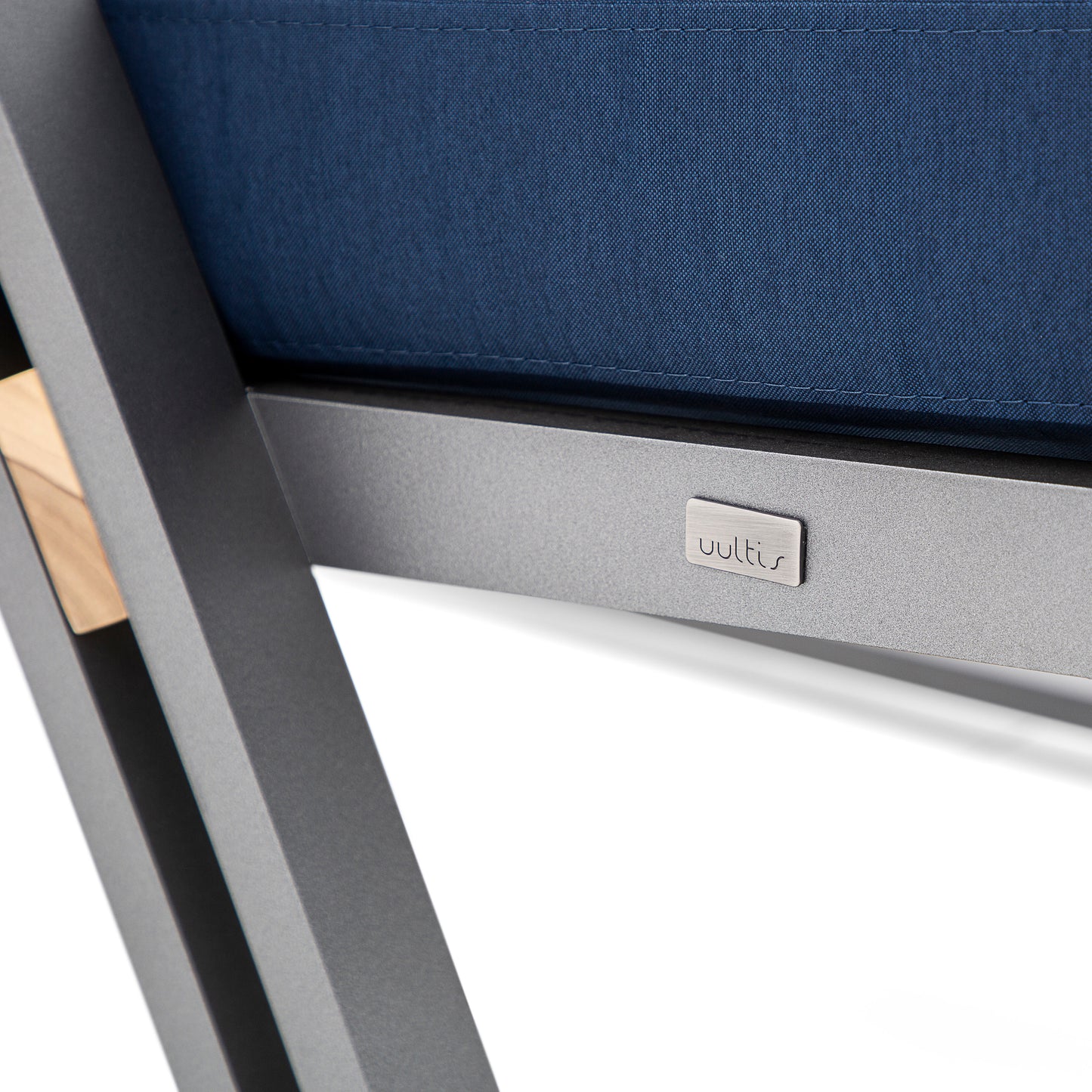 SCALENE Armchair in Graphite and Teak with Dark Blue fabric