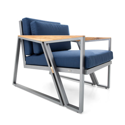 SCALENE Armchair in Graphite and Teak with Dark Blue fabric