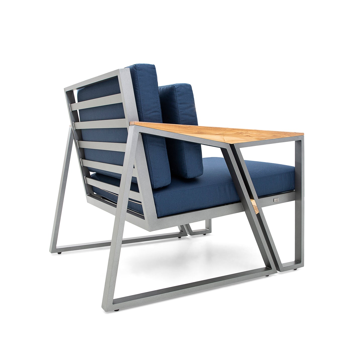 SCALENE Armchair in Graphite and Teak with Dark Blue fabric