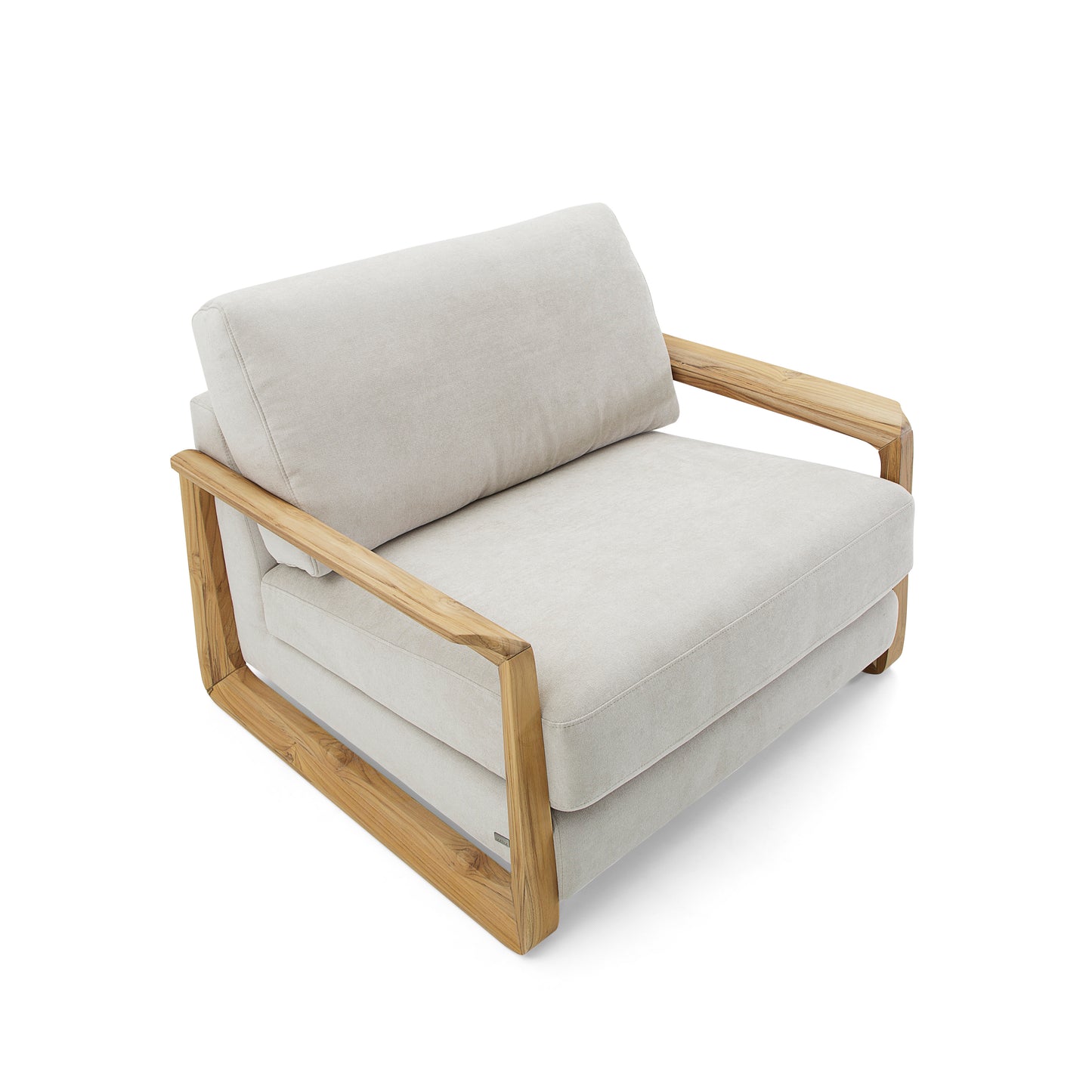 FINE Armchair in Teak and Light Beige fabric