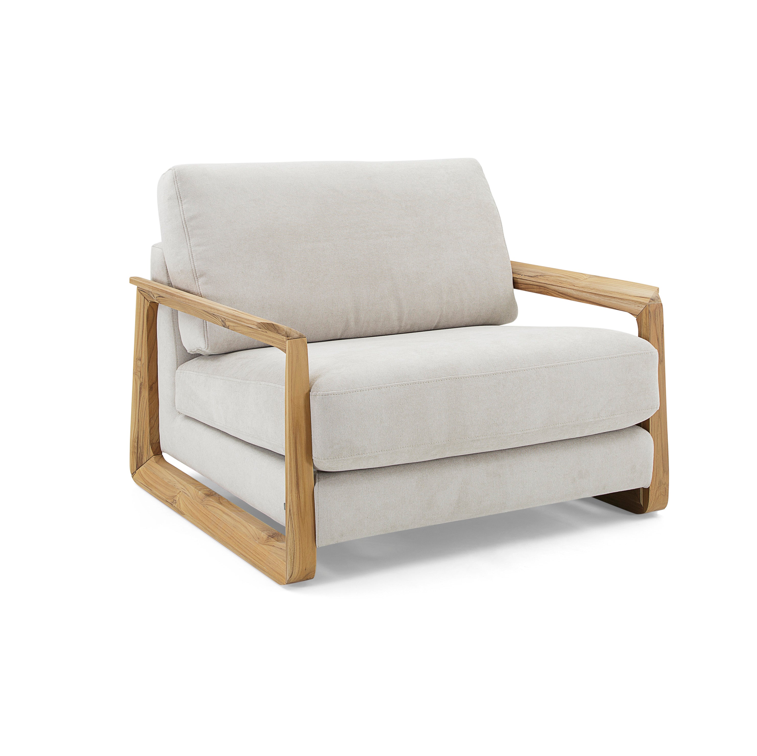 FINE Armchair in Teak and Light Beige fabric