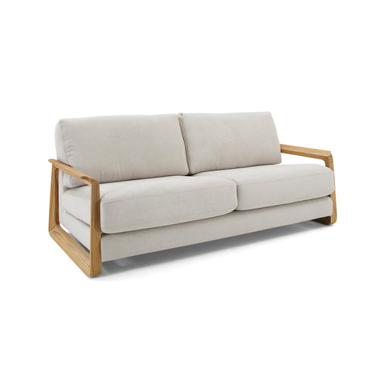 FINE 3 Seats Sofa in Teak and Light Beige fabric