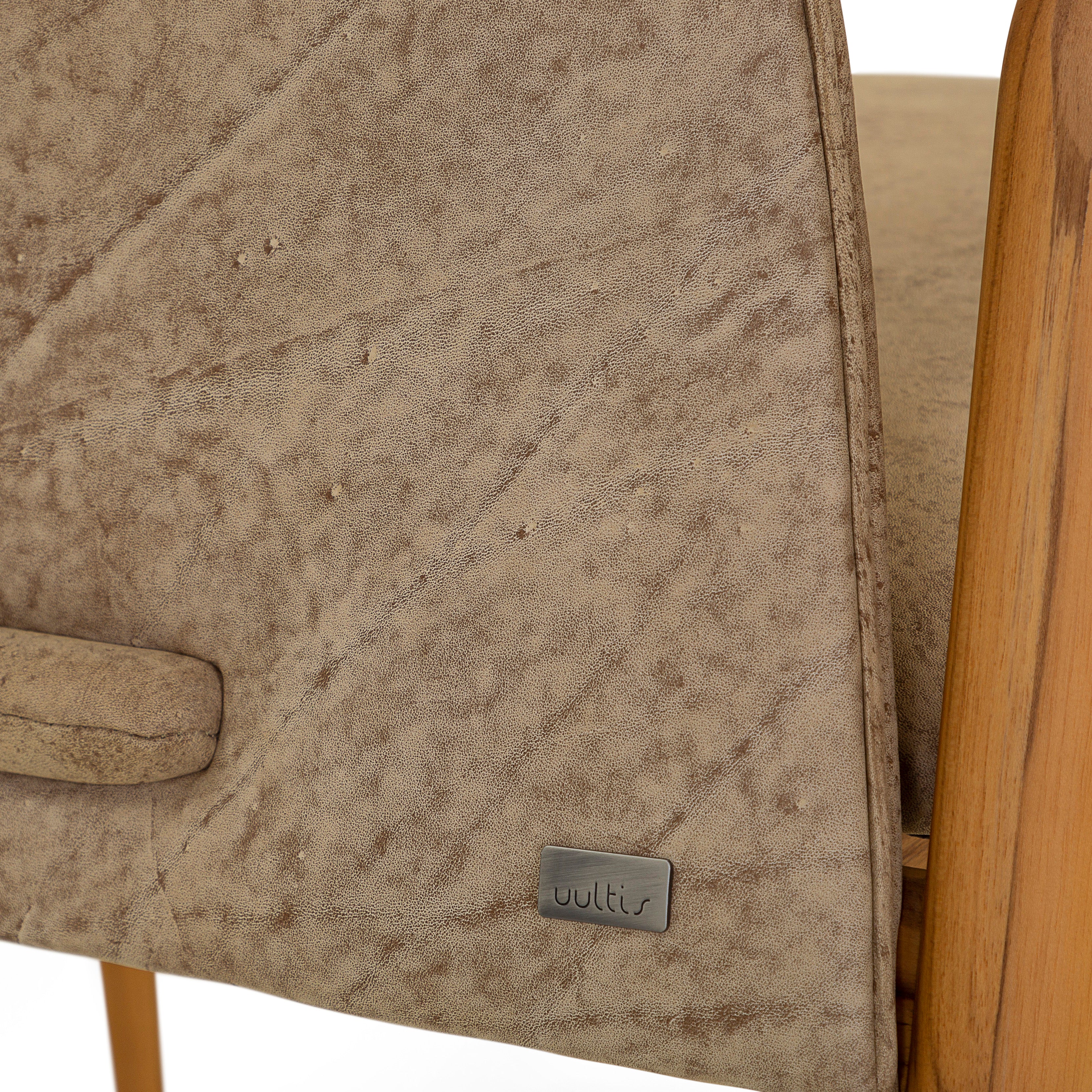 MINCE Armchair in Teak and Distressed Leather