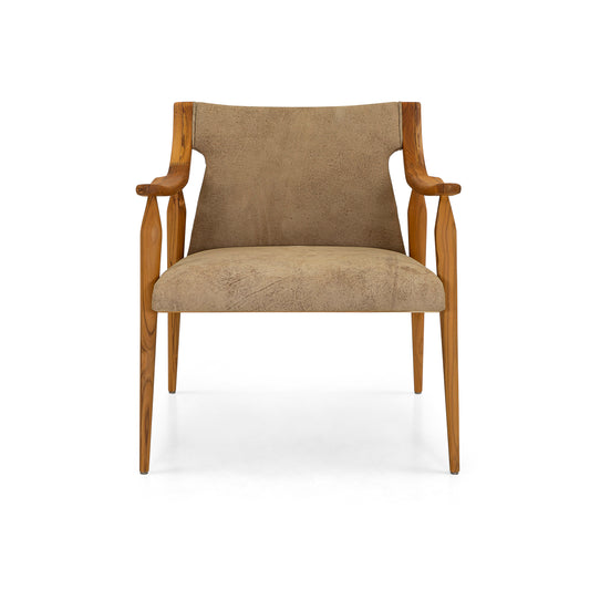 MINCE Armchair in Teak and Distressed Leather