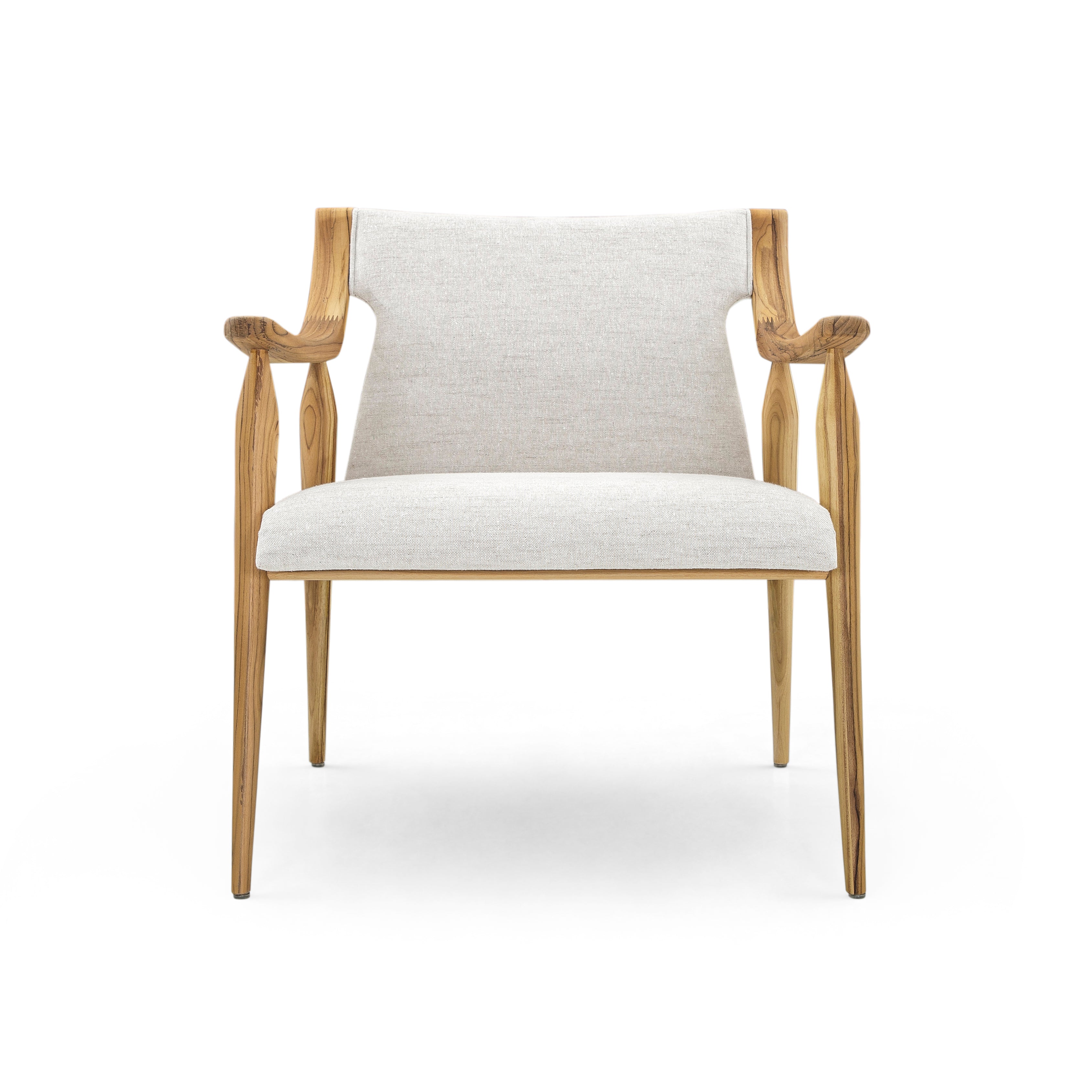 MINCE Armchair in Teak and Light Beige fabric