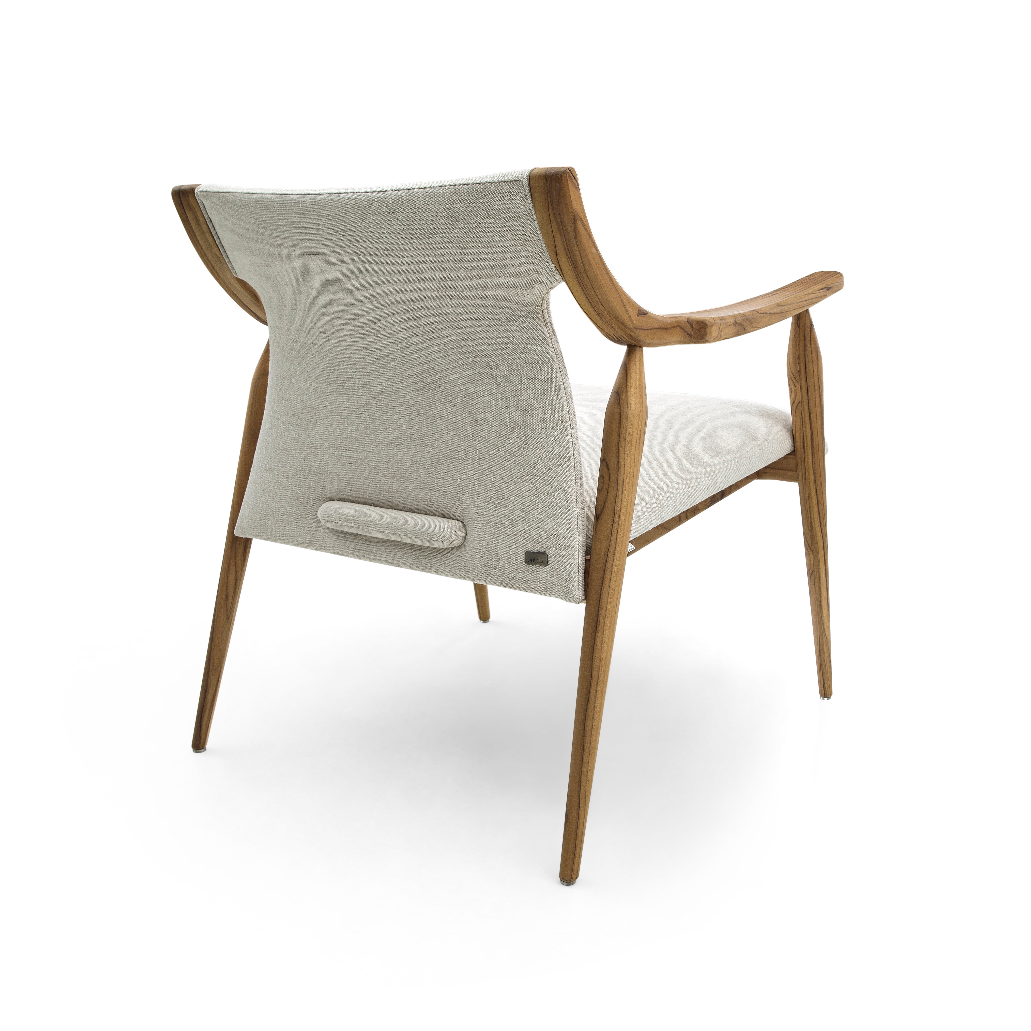MINCE Armchair in Teak and Light Beige fabric