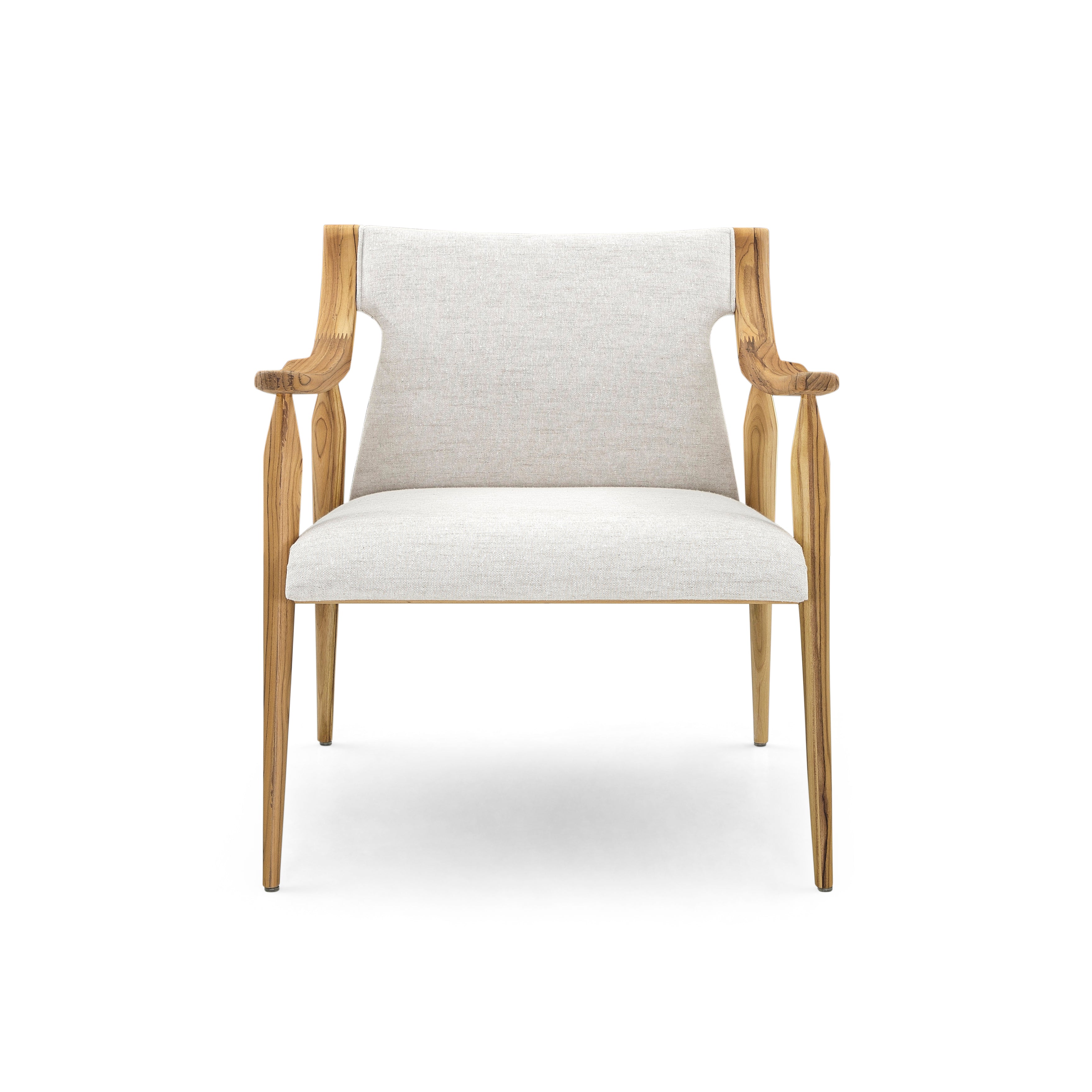 MINCE Armchair in Teak and Light Beige fabric