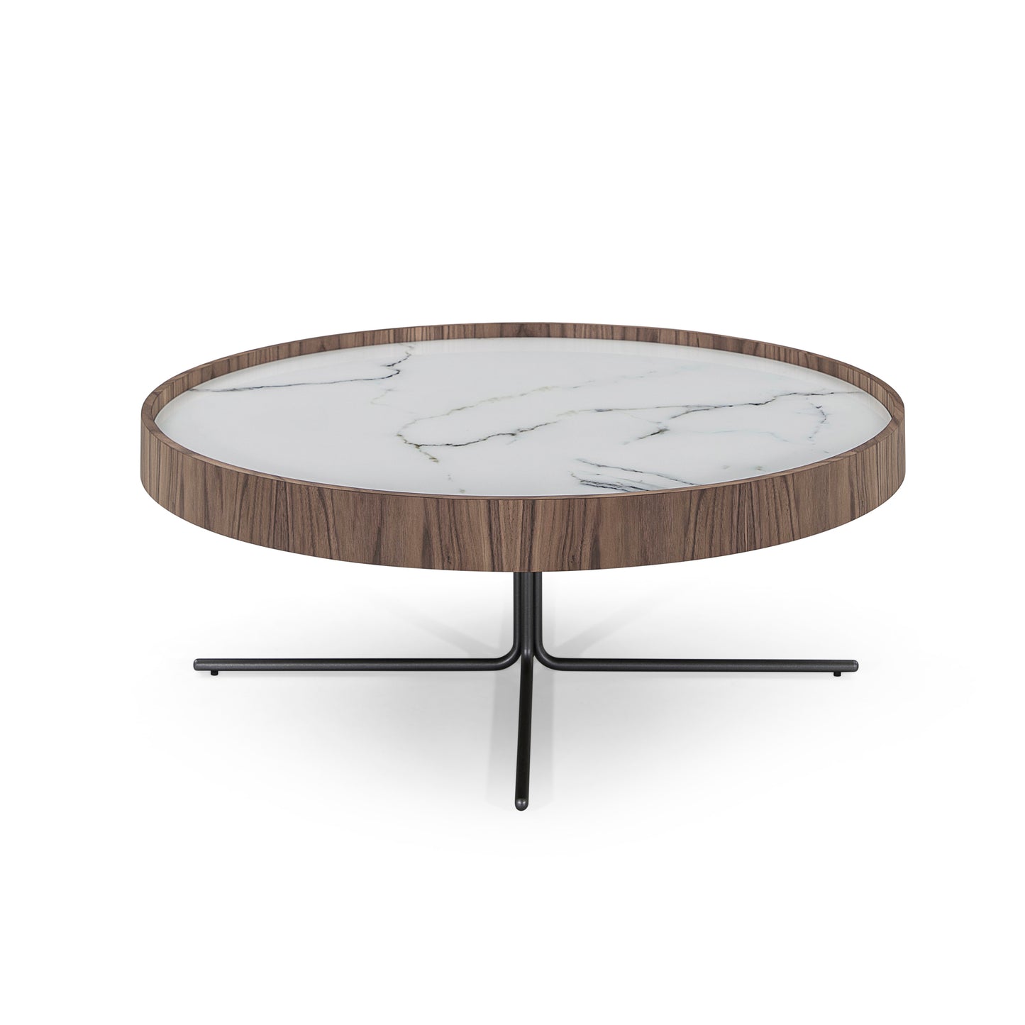 REGIA Coffee Table in Walnut and Graphite with White Carrara Glass 39"