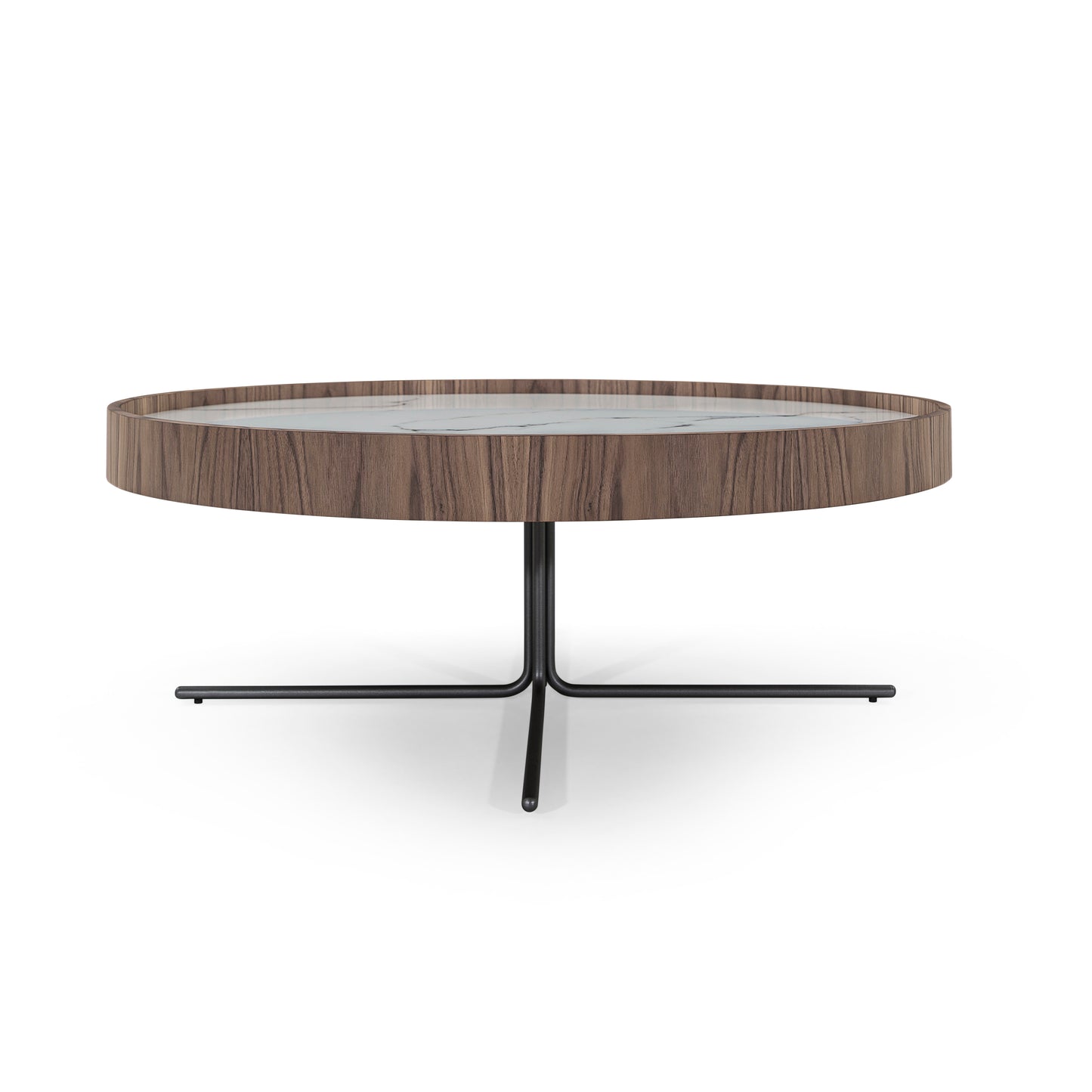 REGIA Coffee Table in Walnut and Graphite with White Carrara Glass 39"