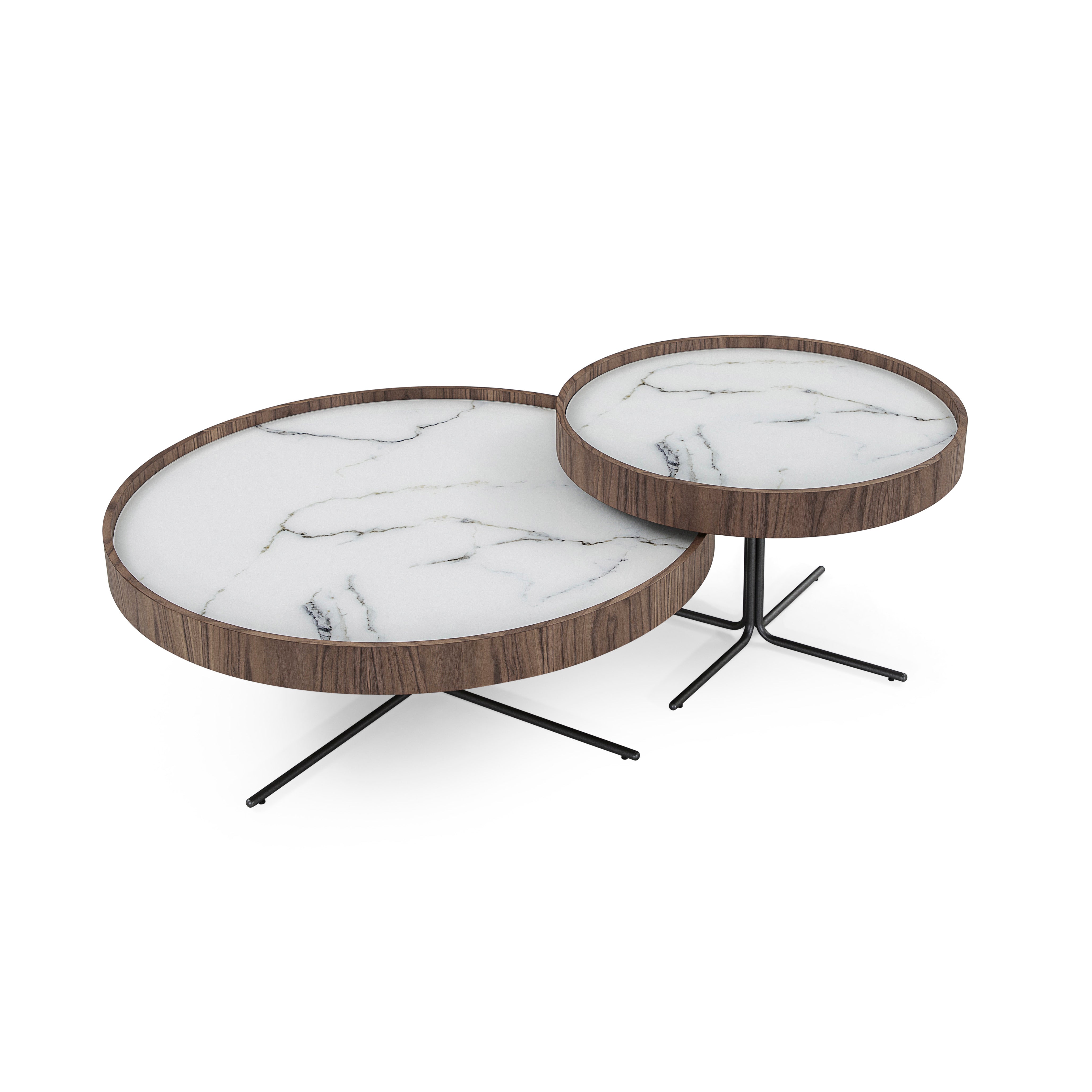 REGIA Coffee Table in Walnut and Graphite with White Carrara Glass 27"