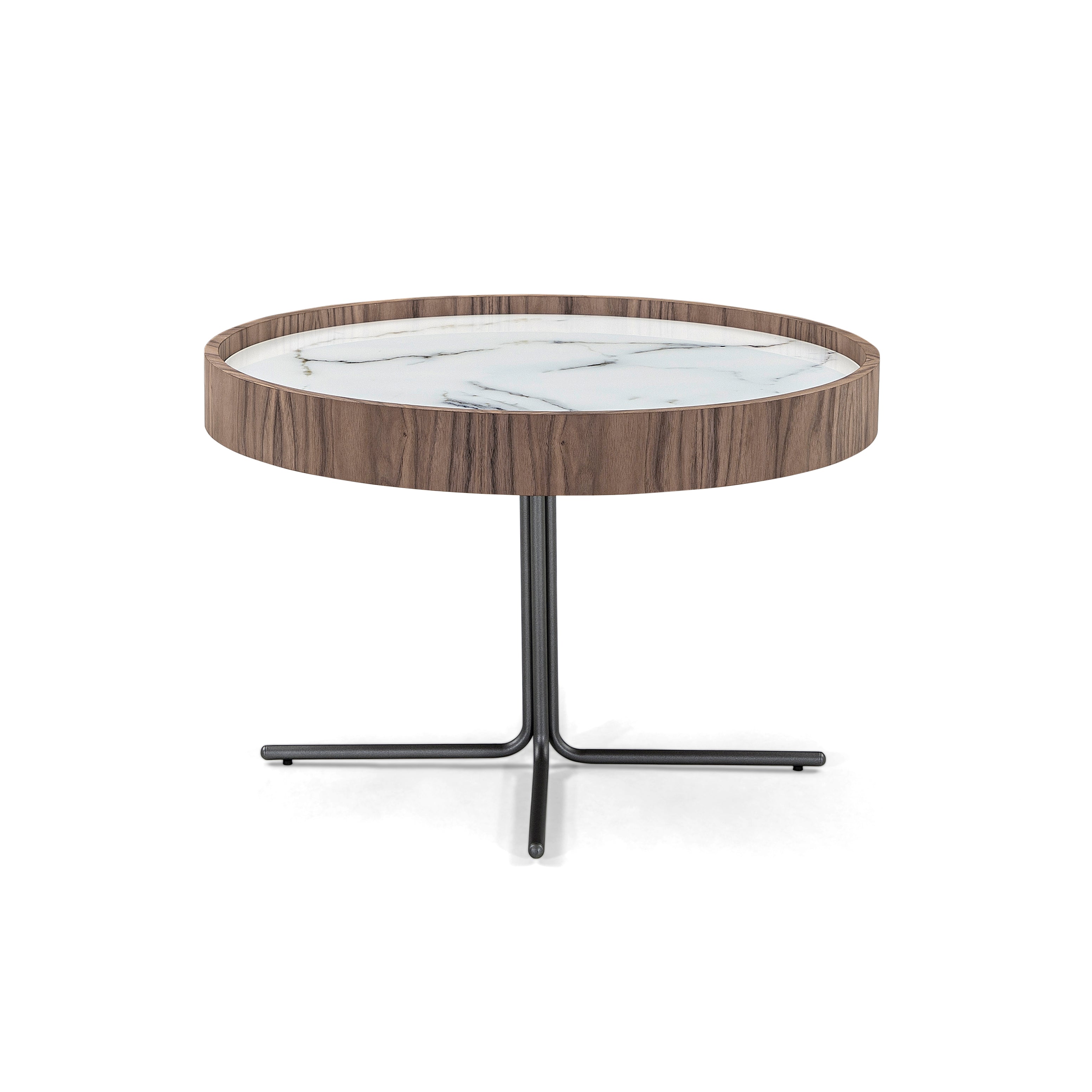 REGIA Coffee Table in Walnut and Graphite with White Carrara Glass 27"