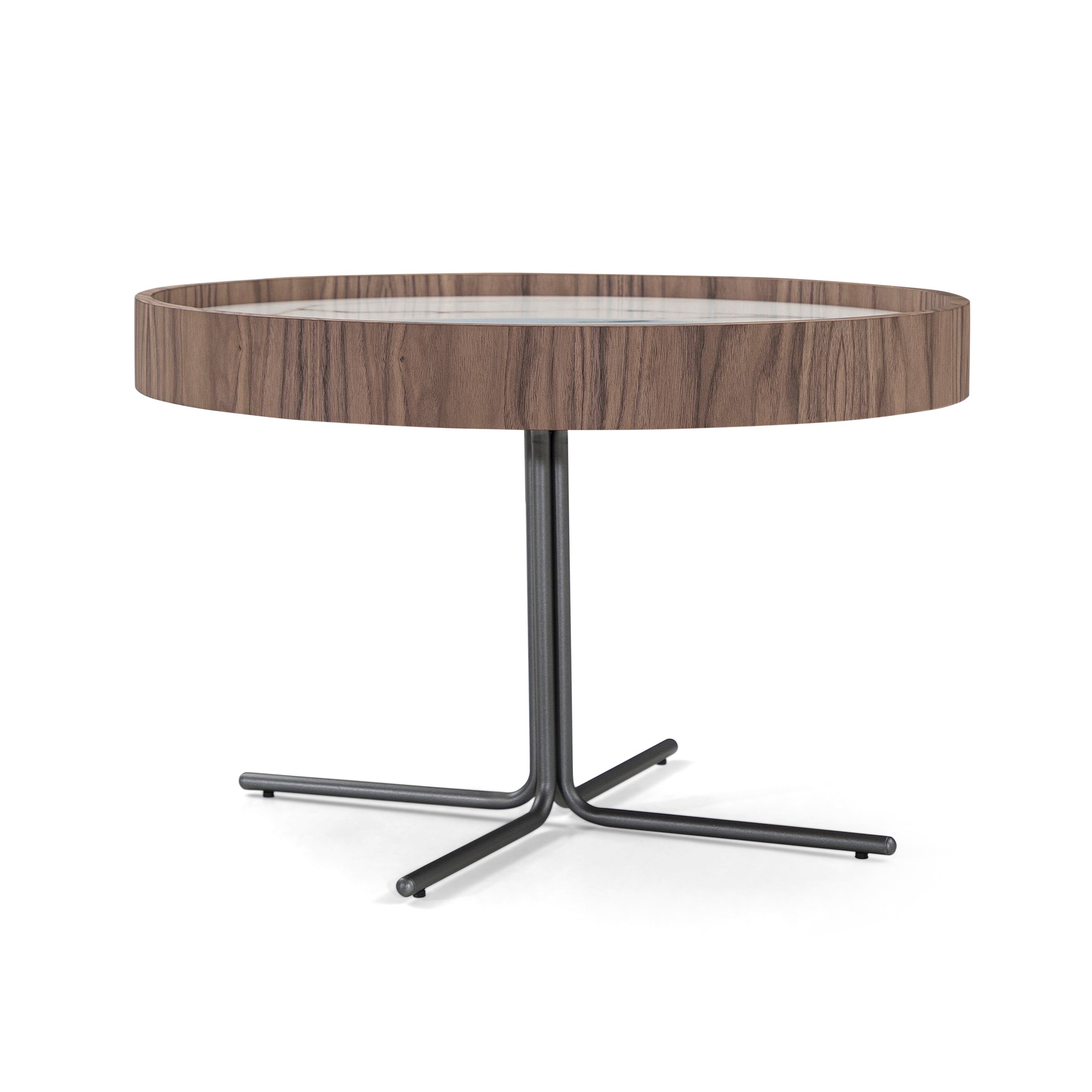 REGIA Coffee Table in Walnut and Graphite with White Carrara Glass 27"