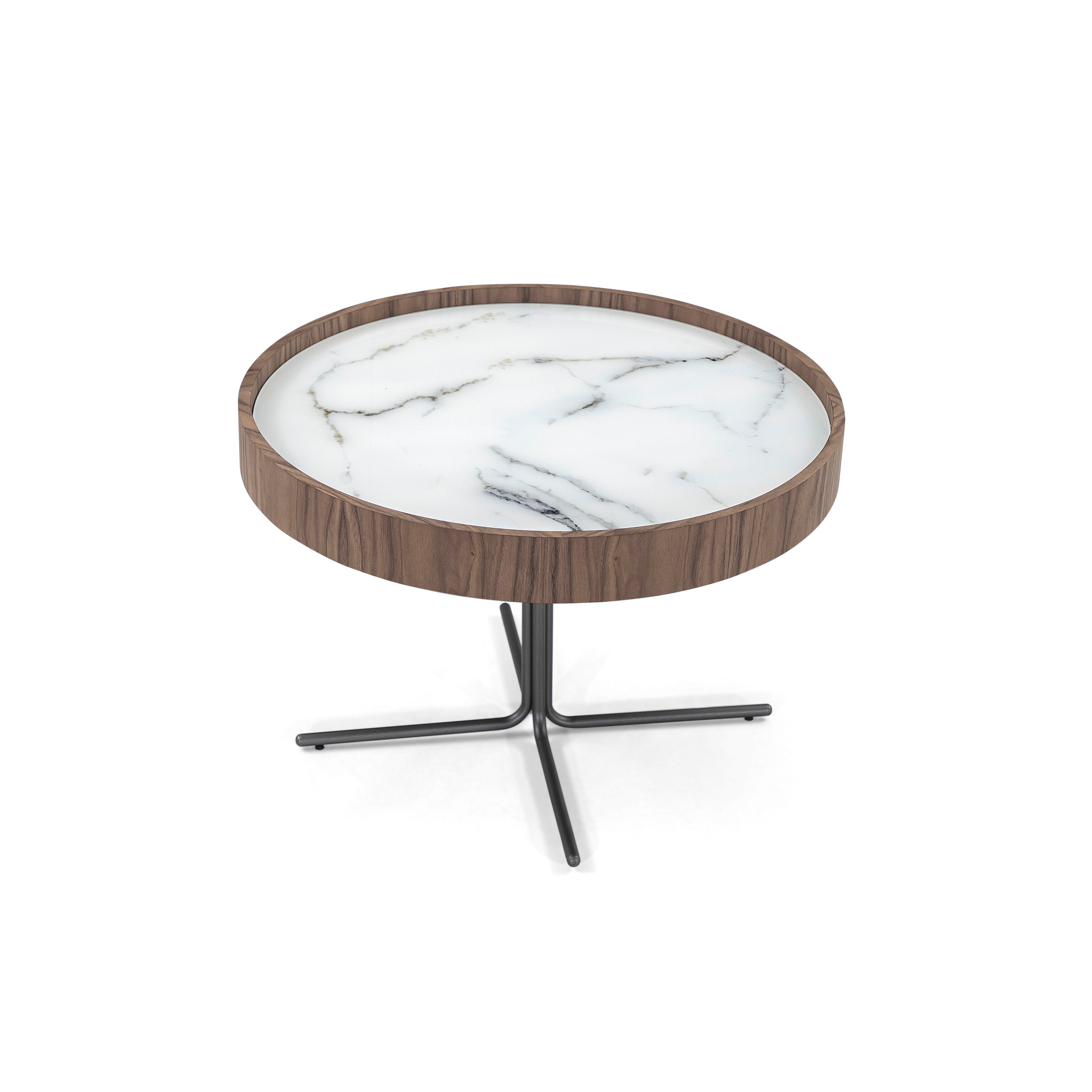 REGIA Coffee Table in Walnut and Graphite with White Carrara Glass 27"