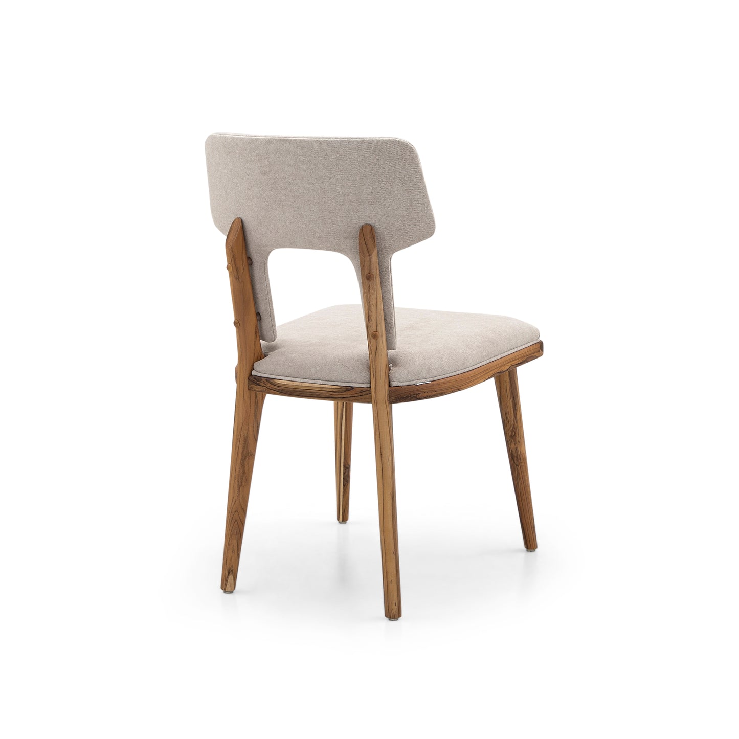 FORK Dining Chair in Teak and Light Beige fabric