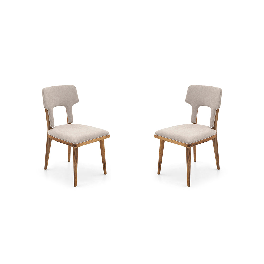 FORK Dining Chair in Teak and Light Beige fabric