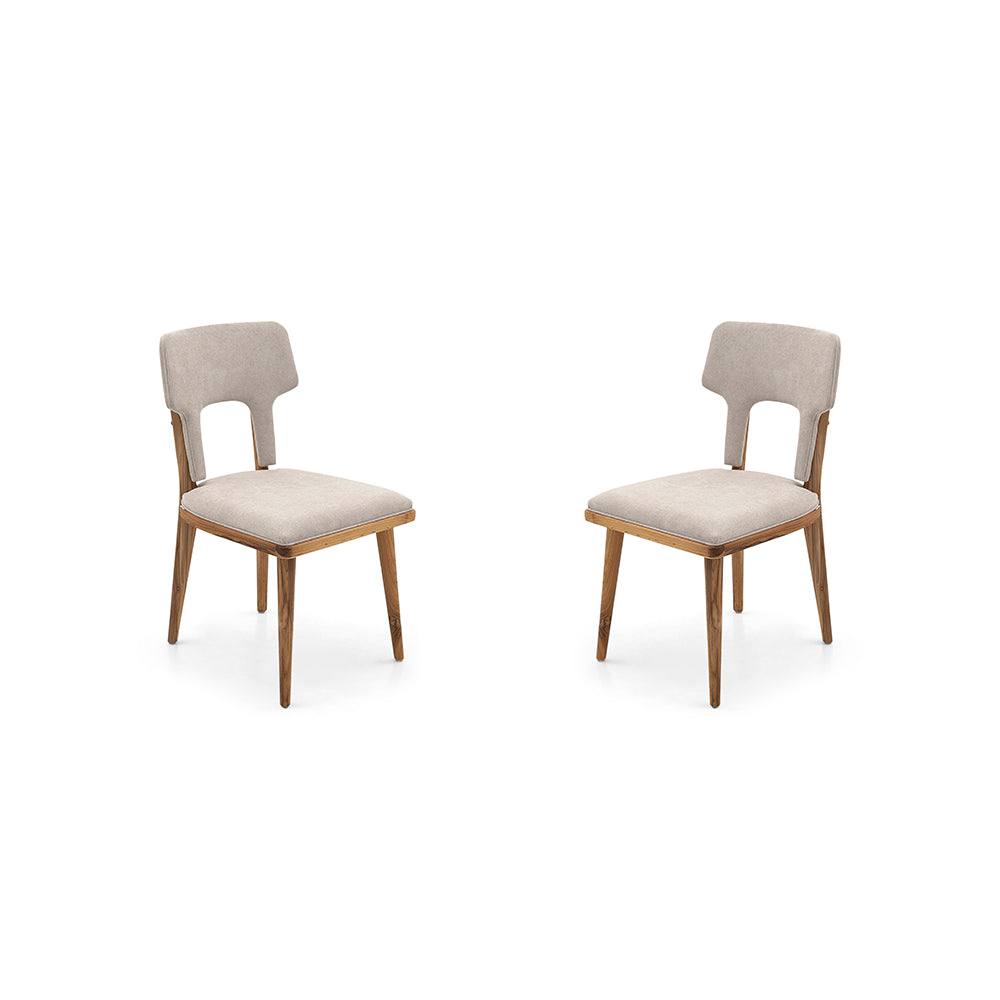 FORK Dining Chair in Teak and Light Beige fabric