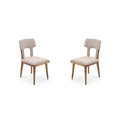 FORK Dining Chair in Teak and Light Beige fabric