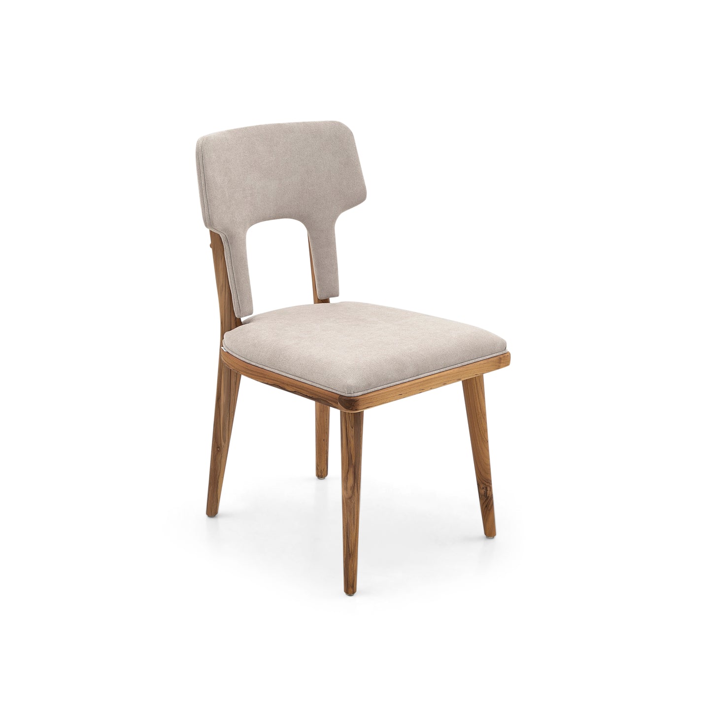 FORK Dining Chair in Teak and Light Beige fabric