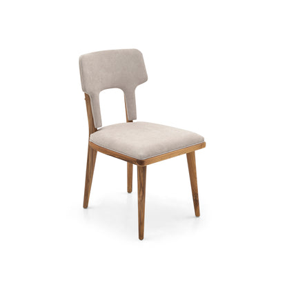 FORK Dining Chair in Teak and Light Beige fabric