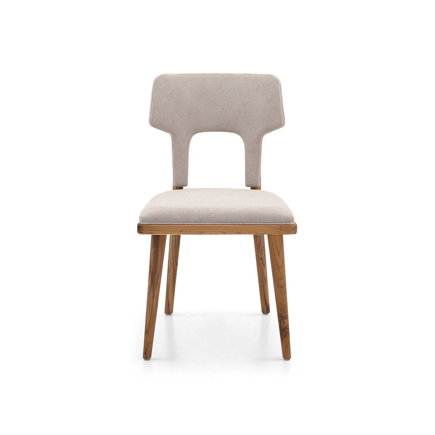 FORK Dining Chair in Teak and Light Beige fabric