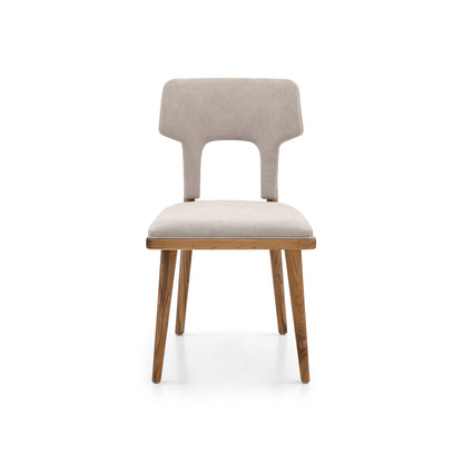 FORK Dining Chair in Teak and Light Beige fabric