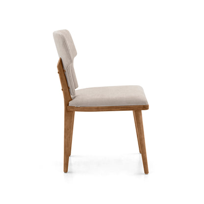 FORK Dining Chair in Teak and Light Beige fabric