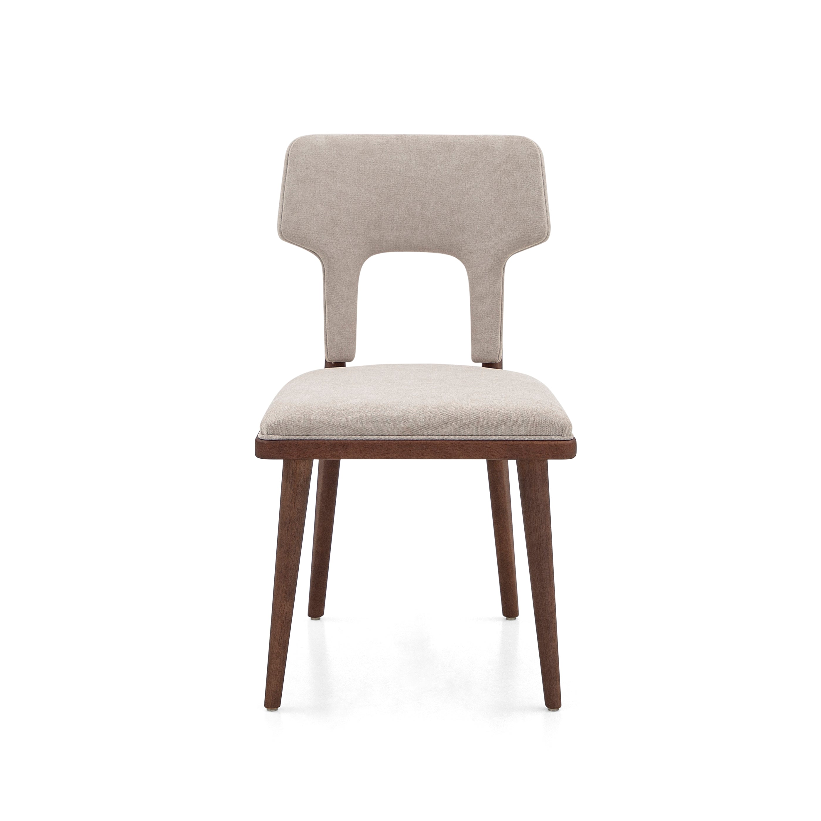 FORK Dining Chair in Walnut and Light Beige fabric