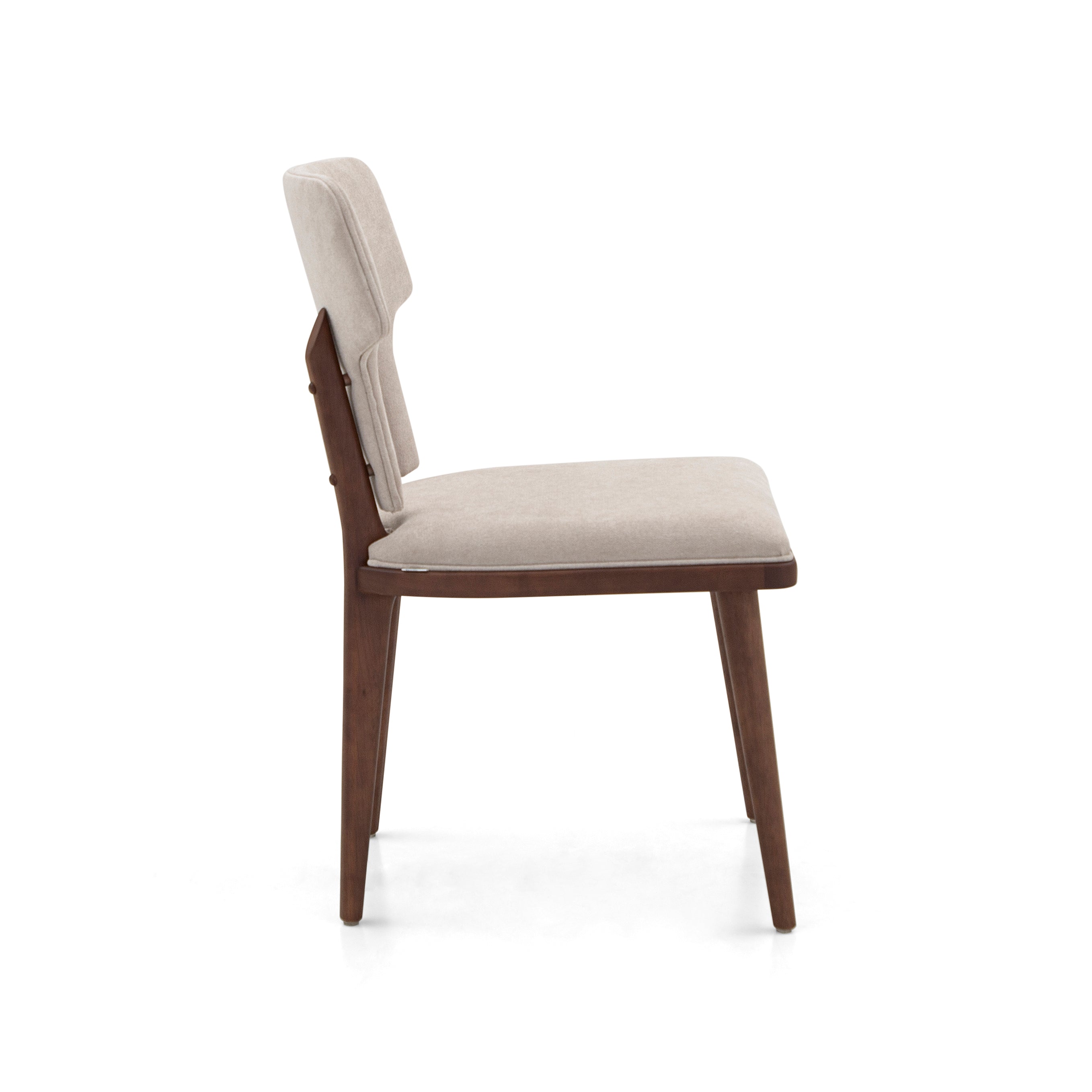 FORK Dining Chair in Walnut and Light Beige fabric