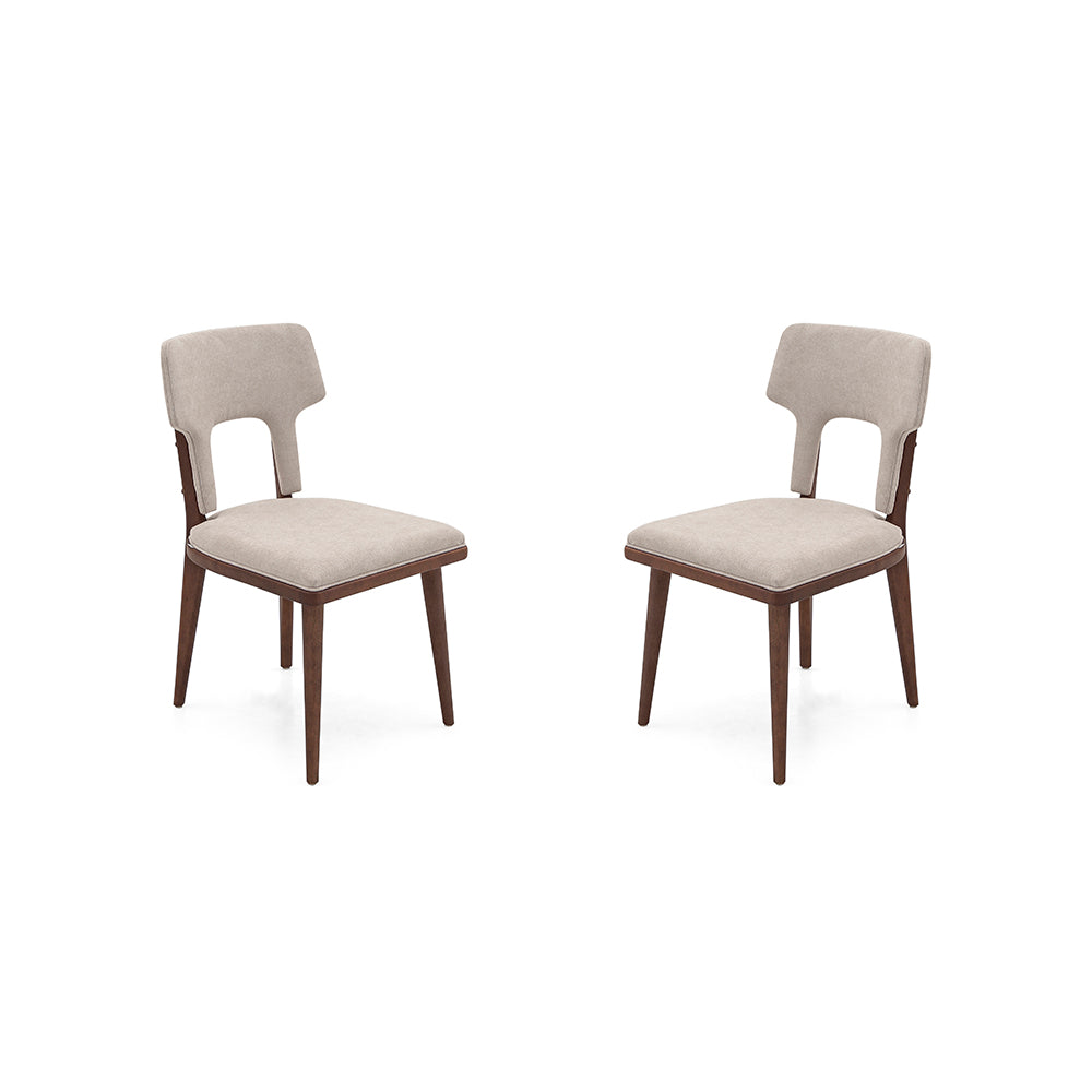 FORK Dining Chair in Walnut and Light Beige fabric