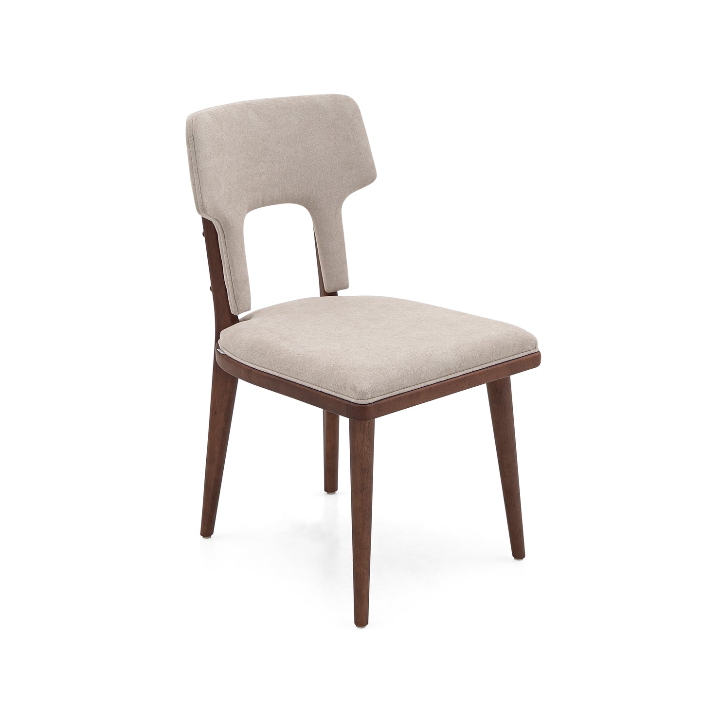 FORK Dining Chair in Walnut and Light Beige fabric