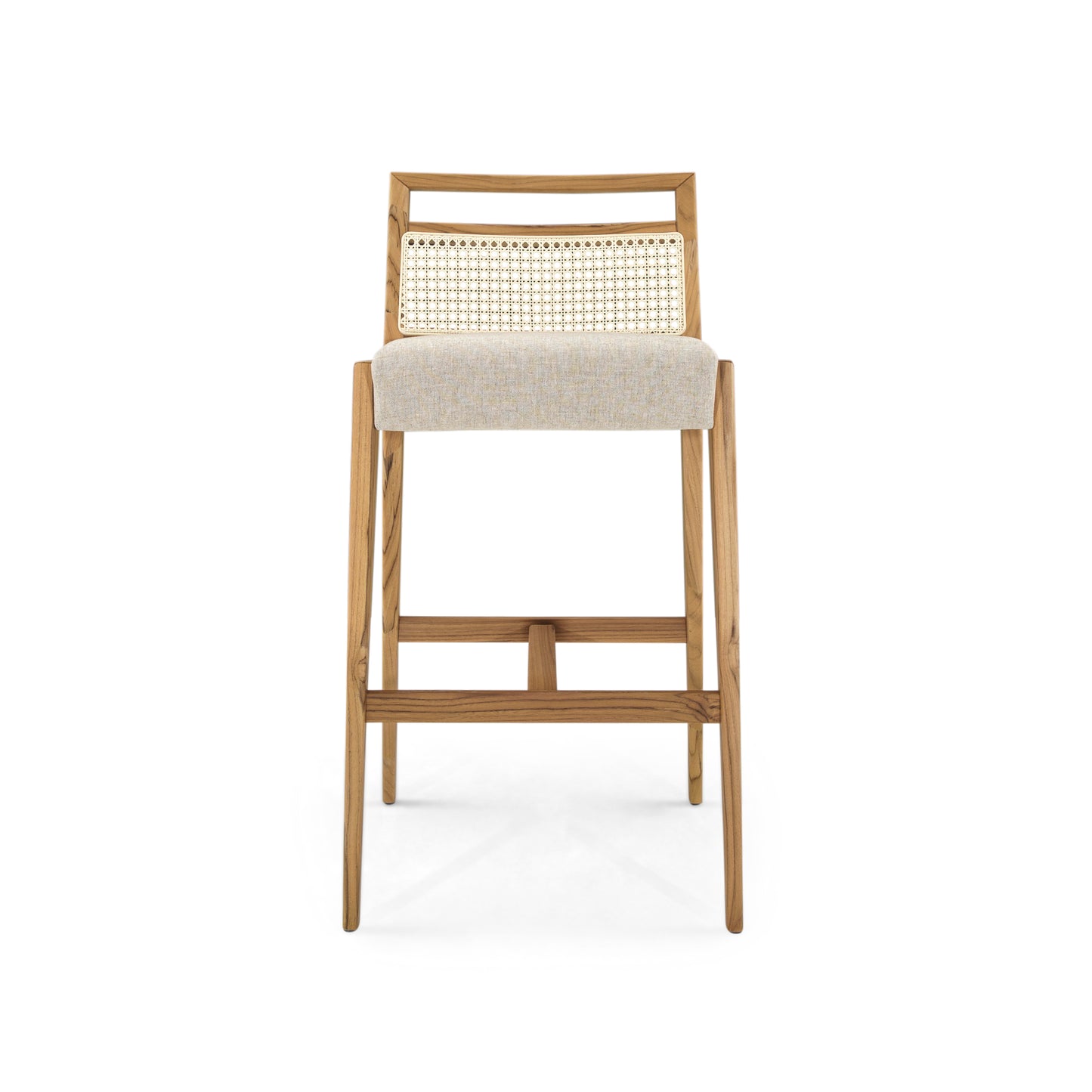 SOTTO Counter Stool in Teak, Light Beige fabric and Natural cane