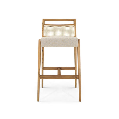 SOTTO Counter Stool in Teak, Light Beige fabric and Natural cane