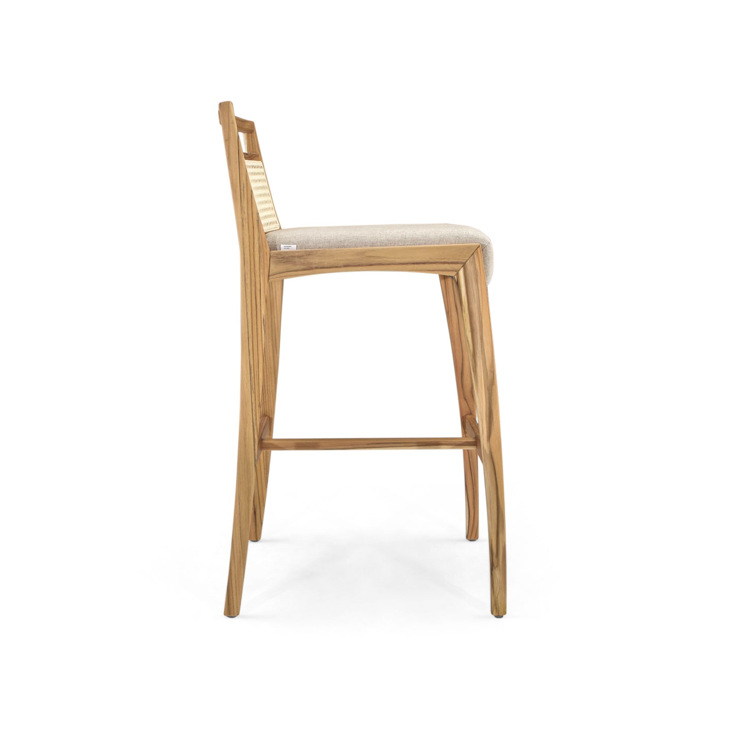 SOTTO Counter Stool in Teak, Light Beige fabric and Natural cane