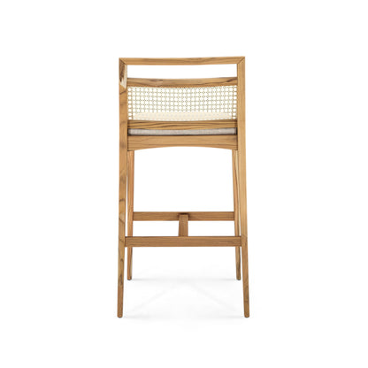 SOTTO Counter Stool in Teak, Light Beige fabric and Natural cane