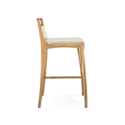 SOTTO Counter Stool in Teak, Light Beige fabric and Natural cane