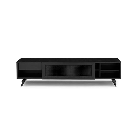 PLOT TV Stand in Black Oak with Black Cane