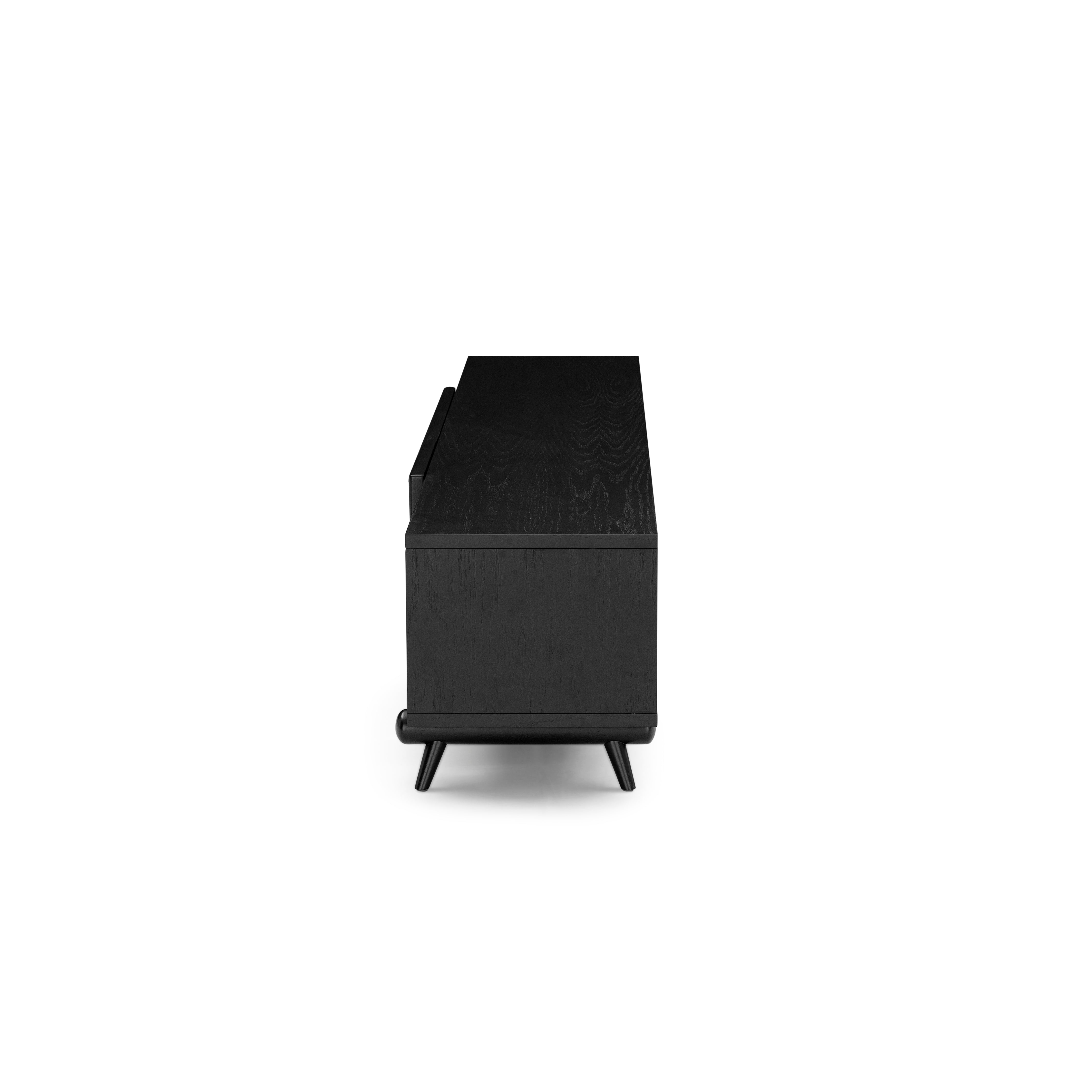 PLOT TV Stand in Black Oak with Black Cane