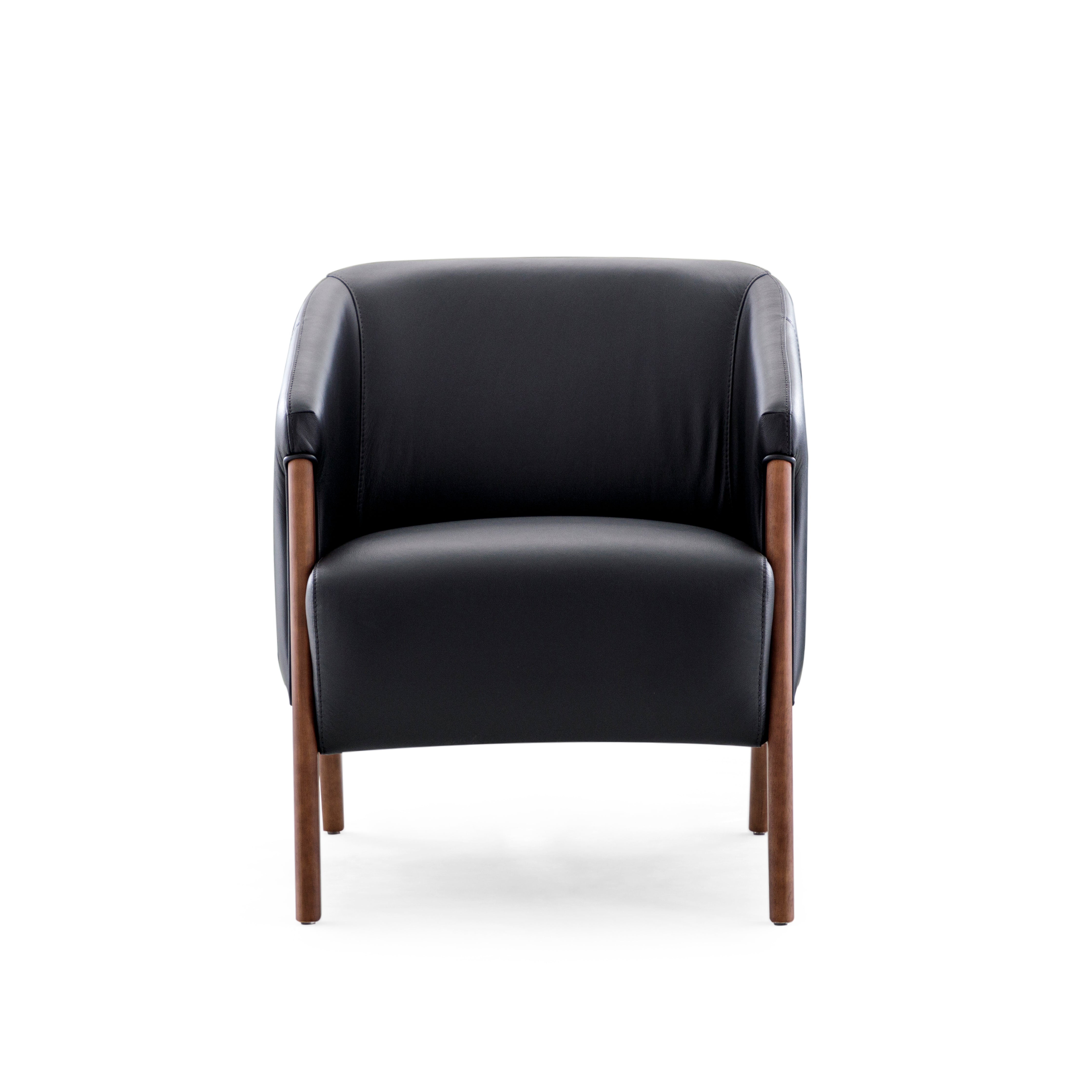 ABRA Armchair in Walnut and Black Leather