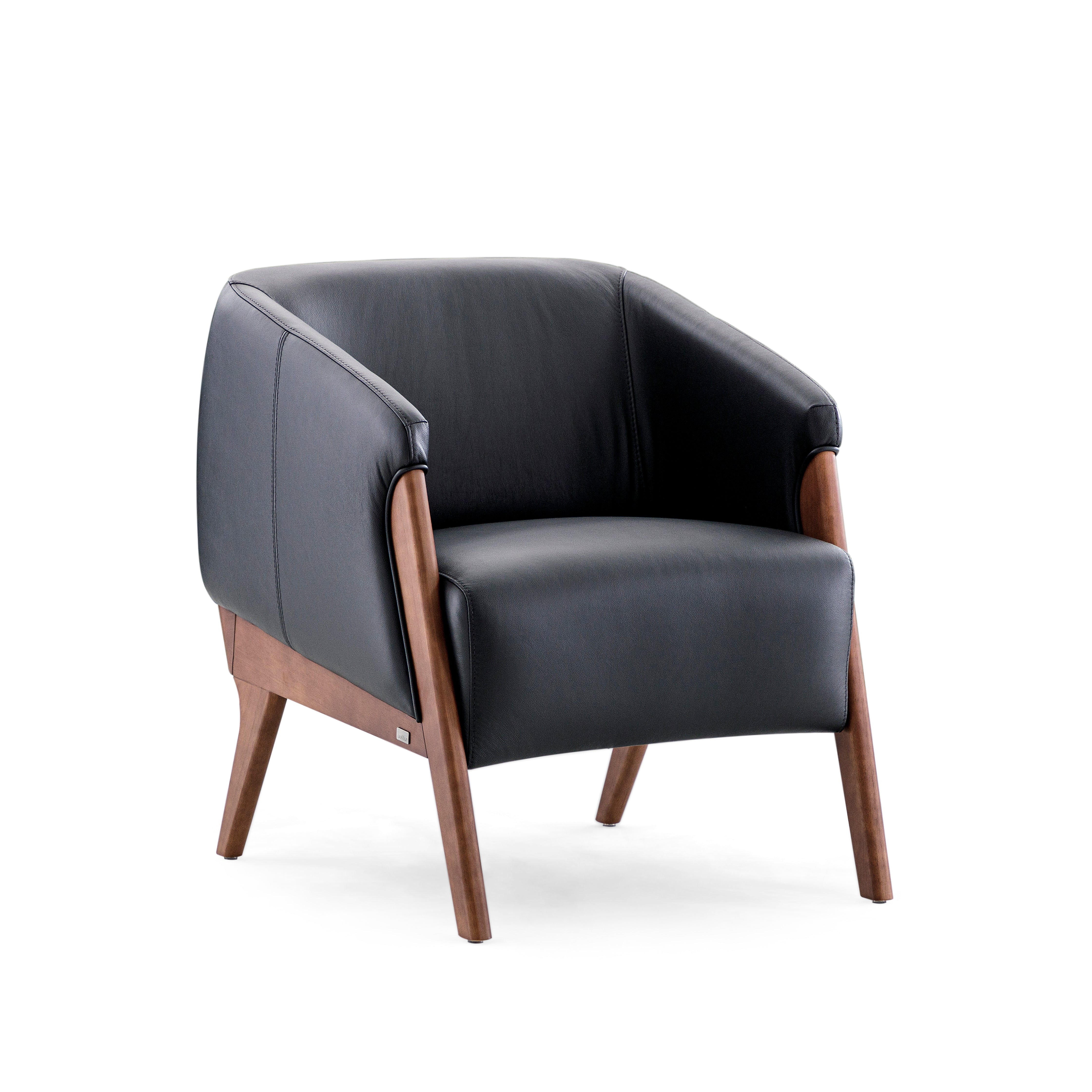 ABRA Armchair in Walnut and Black Leather