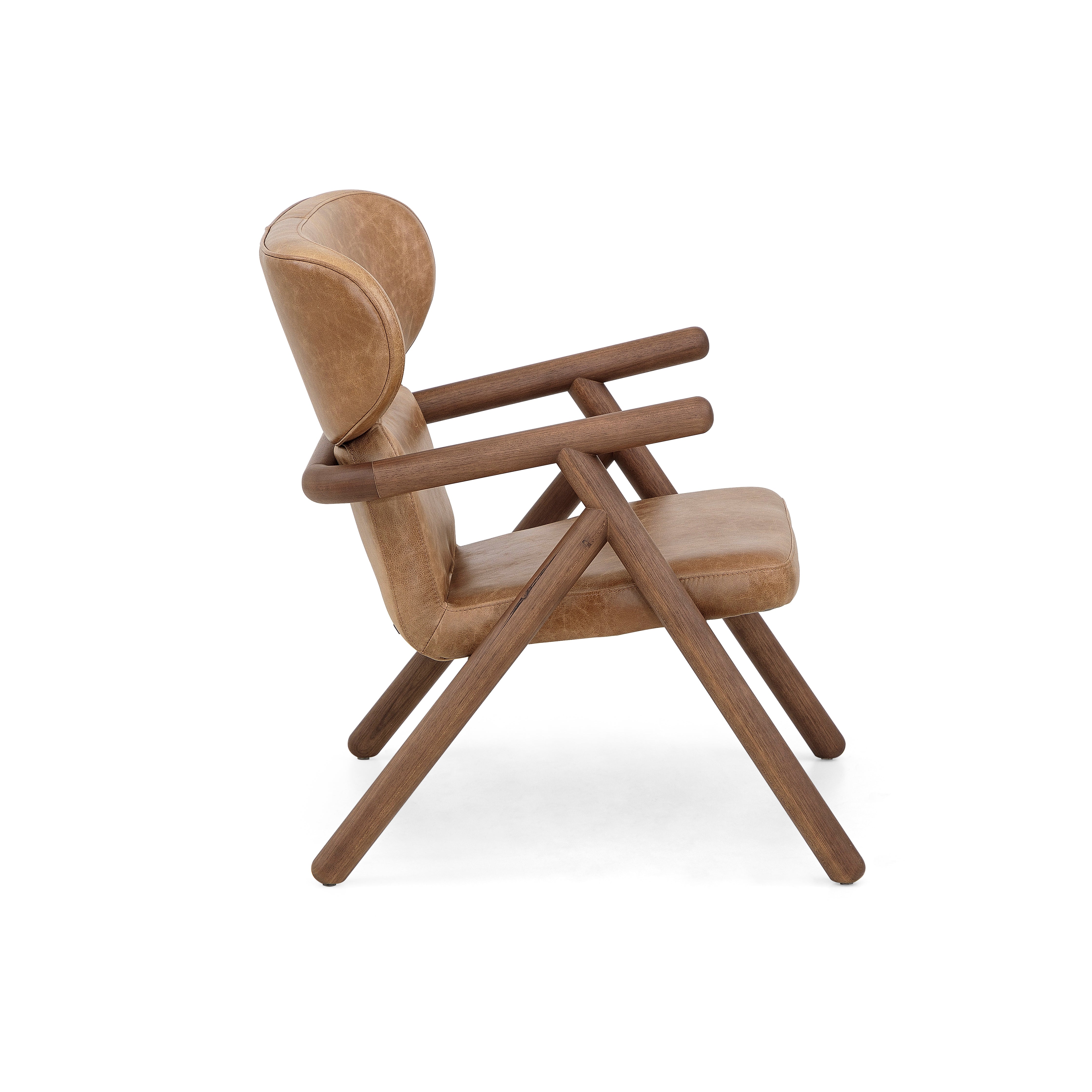 SOLE Armchair in Walnut and Caramel leather