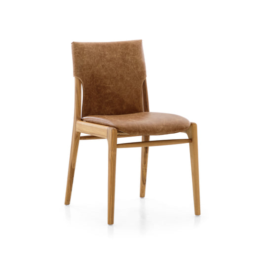 TRESS Dining Chair in Teak and Caramel leather