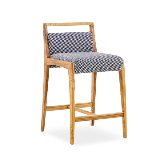 SOTTO Counter Stool in Teak and Dark Gray fabric