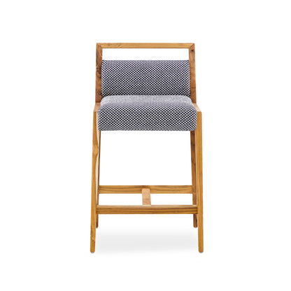 SOTTO Counter Stool in Teak and Dark Gray fabric