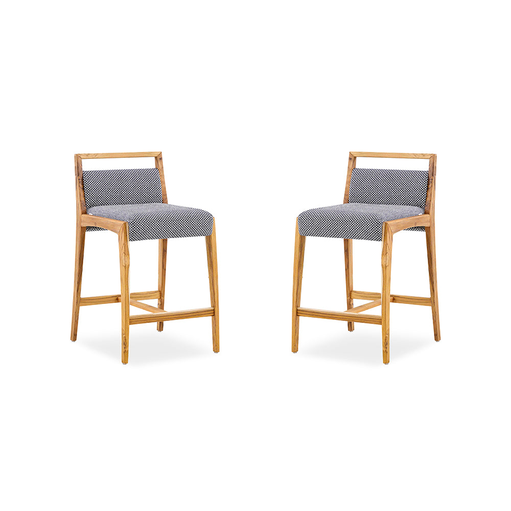 SOTTO Counter Stool in Teak and Dark Gray fabric