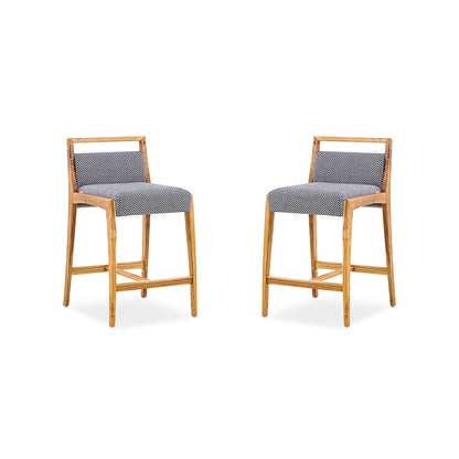 SOTTO Counter Stool in Teak and Dark Gray fabric