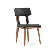 FORK Dining Chair in Almond Oak and Black Faux leather