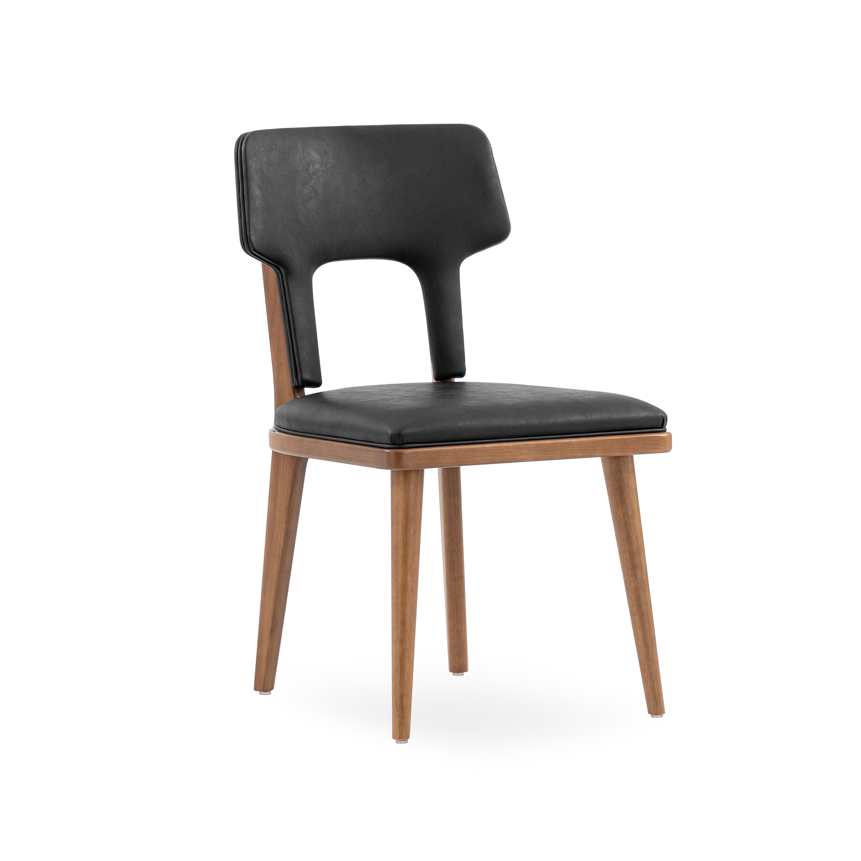 FORK Dining Chair in Almond Oak and Black Faux leather